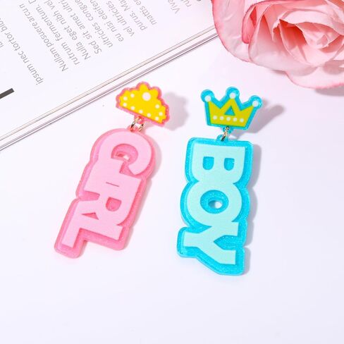 بين الجنسين تكشف الأقراط لطيف استحمام الطفل الأقراط الوردي الأزرق الاكريليك المتدلية الأقراط صبي فتاة علامة للجنس تكشف الهدايا للنساء ماما in Kuwait