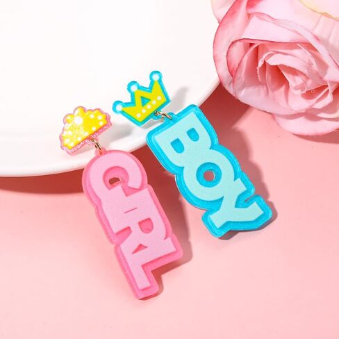 بين الجنسين تكشف الأقراط لطيف استحمام الطفل الأقراط الوردي الأزرق الاكريليك المتدلية الأقراط صبي فتاة علامة للجنس تكشف الهدايا للنساء ماما in Kuwait