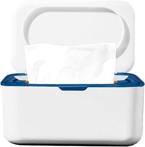 موزع مناديل مبللة، حامل صندوق تخزين مناديل الأطفال، حاوية مناديل مبللة مقاومة للغبار، حامل علبة مناديل مبللة مع غطاء يبقي المناديل طازجة للسيارة والمنزل والمكتب (أزرق) in Kuwait