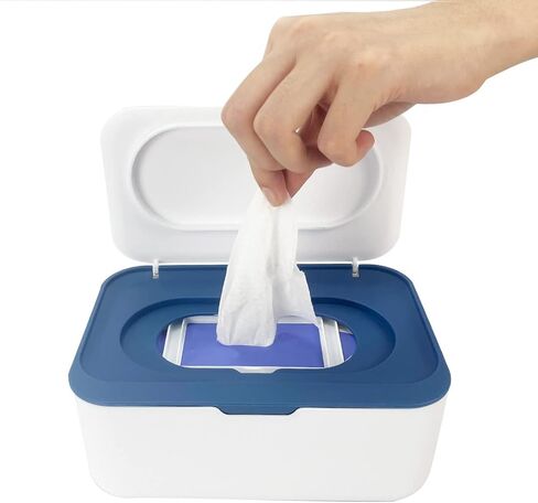 موزع مناديل مبللة، حامل صندوق تخزين مناديل الأطفال، حاوية مناديل مبللة مقاومة للغبار، حامل علبة مناديل مبللة مع غطاء يبقي المناديل طازجة للسيارة والمنزل والمكتب (أزرق) in Kuwait