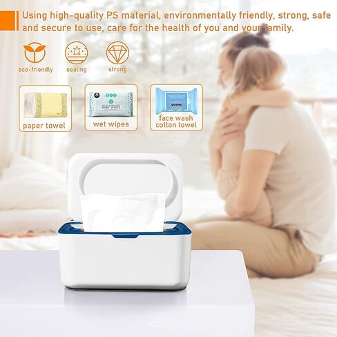 موزع مناديل مبللة، حامل صندوق تخزين مناديل الأطفال، حاوية مناديل مبللة مقاومة للغبار، حامل علبة مناديل مبللة مع غطاء يبقي المناديل طازجة للسيارة والمنزل والمكتب (أزرق) in Kuwait