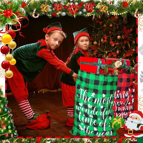 6 Pcs 20 x 28 In Christmas Buffalo Plaid Drawstring Bags with Tags Large Xmas Wrapping Bags Reusable Christmas Fabric Bags for Christmas Party Supplies(Black, Red, Green, White) in Saudi Arabia