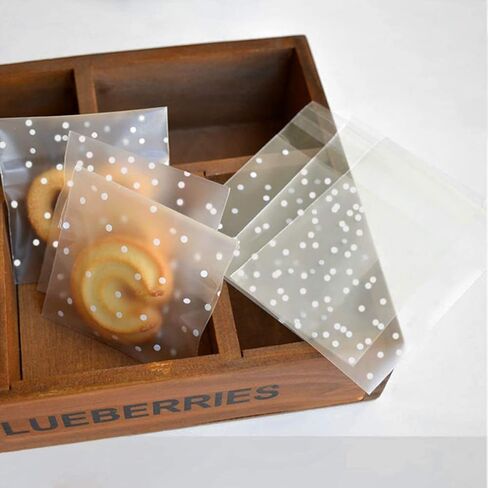 حقيبة حلوى ذاتية اللصق 300 قطعة 3 أنماط مختلفة أكياس كوكيز بلاستيكية ذاتية اللصق 100 قطعة من أكياس أزهار الكرز، 100 قطعة من أكياس الورد الوردي و100 قطعة من أكياس البولكا المنقطة البيضاء هدية حقيبة بلاستيكية يمكنك صنعها بنفسك in Kuwait