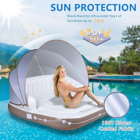 Canopy Island, 71" X 71" Canopy Island Pool Float with SPF50+ Retractable Detachable Sunshade, Pool Float with 2 Built-in Cup Holders, Canopy Island Inflatable Lounge Load 440lbs in Saudi Arabia
