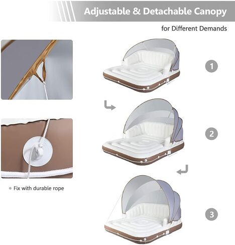 Canopy Island, 71" X 71" Canopy Island Pool Float with SPF50+ Retractable Detachable Sunshade, Pool Float with 2 Built-in Cup Holders, Canopy Island Inflatable Lounge Load 440lbs in Saudi Arabia