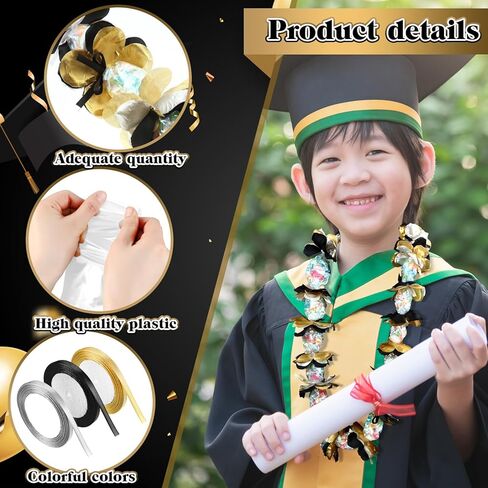 XunYee 610 Pcs Graduation Candy Lei Making Kit Includes Clear 550 ft Poly Tubing Roll 600 Pcs Gold Silver Black Flower Cutouts 9 Rolls Ribbon Bulk for DIY 2024 Graduation Wreaths Party Favor Supplies in Saudi Arabia