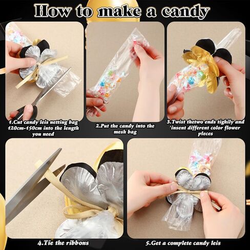 XunYee 610 Pcs Graduation Candy Lei Making Kit Includes Clear 550 ft Poly Tubing Roll 600 Pcs Gold Silver Black Flower Cutouts 9 Rolls Ribbon Bulk for DIY 2024 Graduation Wreaths Party Favor Supplies in Saudi Arabia