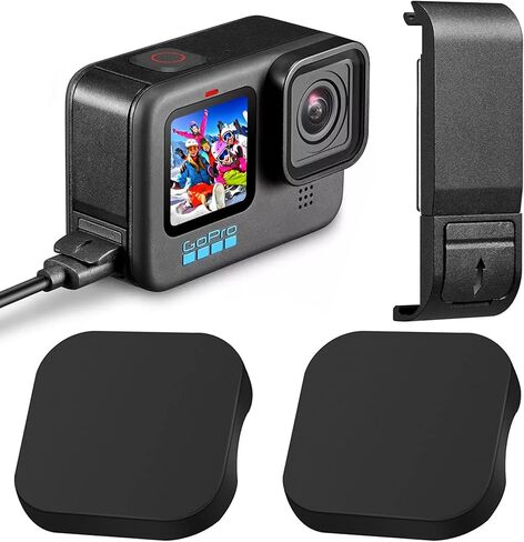 غطاء بطارية Hero 12 11 10 9 مصنوع من سبائك الألومنيوم قابل للإزالة مناسب لكاميرا GoPro باللون الأسود، 2 * غطاء عدسة، غطاء بطارية قابل للإزالة لحماية ملحقات مدونة الفيديو لمحول منفذ الشحن من النوع C in Kuwait