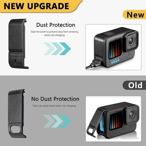 غطاء بطارية Hero 12 11 10 9 مصنوع من سبائك الألومنيوم قابل للإزالة مناسب لكاميرا GoPro باللون الأسود، 2 * غطاء عدسة، غطاء بطارية قابل للإزالة لحماية ملحقات مدونة الفيديو لمحول منفذ الشحن من النوع C in Kuwait