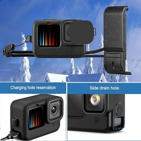 غطاء بطارية Hero 12 11 10 9 مصنوع من سبائك الألومنيوم قابل للإزالة مناسب لكاميرا GoPro باللون الأسود، 2 * غطاء عدسة، غطاء بطارية قابل للإزالة لحماية ملحقات مدونة الفيديو لمحول منفذ الشحن من النوع C in Kuwait