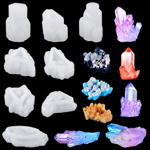 FineInno 8 PCS Crystal Resin Molds, Crystal Cluster Silicone Molds for Resin, Druzy Gem Molds, Iceberg Epoxy Molds for Making Jewelry, Isomalt, Candles in Saudi Arabia