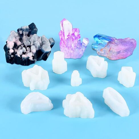 FineInno 8 PCS Crystal Resin Molds, Crystal Cluster Silicone Molds for Resin, Druzy Gem Molds, Iceberg Epoxy Molds for Making Jewelry, Isomalt, Candles in Saudi Arabia