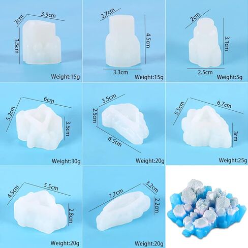 FineInno 8 PCS Crystal Resin Molds, Crystal Cluster Silicone Molds for Resin, Druzy Gem Molds, Iceberg Epoxy Molds for Making Jewelry, Isomalt, Candles in Saudi Arabia