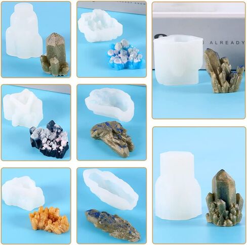 FineInno 8 PCS Crystal Resin Molds, Crystal Cluster Silicone Molds for Resin, Druzy Gem Molds, Iceberg Epoxy Molds for Making Jewelry, Isomalt, Candles in Saudi Arabia