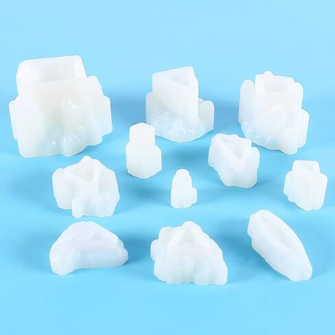 FineInno 8 PCS Crystal Resin Molds, Crystal Cluster Silicone Molds for Resin, Druzy Gem Molds, Iceberg Epoxy Molds for Making Jewelry, Isomalt, Candles in Saudi Arabia