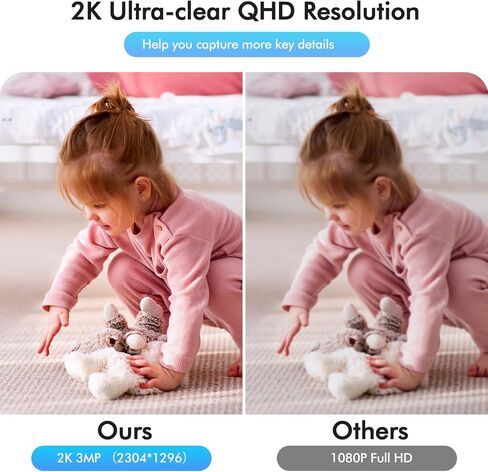 كاميرا مراقبة واي فاي 2K - كاميرا منزلية ذكية، اتصال ثنائي الاتجاه، رؤية ليلية، كشف الحركة، رعاية كبار السن والأطفال، مراقبة الحيوانات الأليفة، بطاقة SD والتخزين السحابي in Kuwait