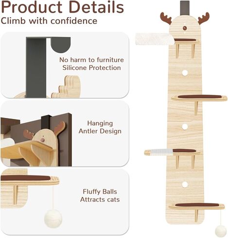 4-Levels Door Hanging Cat Climber Tree,Vertical Cat Tower for Door Mounted Cat Tree, Easily Hangs on Any Door for Endless Feline Fun (59" H X 14"W) in Kuwait