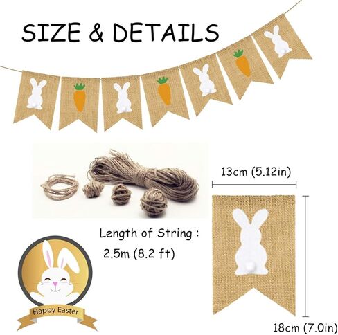 S SNUOY الملونة سعيد عيد الفصح راية زينة عيد الفصح الرايات الأرنب أرنب عيد الفصح الجزرة معلقة الخيش راية الربيع ديكور الطرف in Kuwait