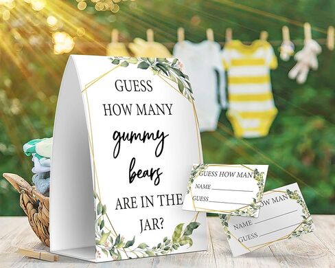 خمن كم عدد الدببة الصمغية الموجودة في الجرة، ألعاب استحمام الطفل الخضراء، حمام الطفل ذو الطابع الأخضر - لافتة واحدة و50 بطاقة (GES11) in Kuwait