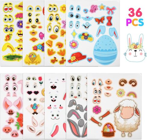 36 قطعة من ملصقات FairyLee لعيد الفصح تصنع وجهًا، ملصقات حيوانات لأنشطة الفصول المدرسية العائلية، اصنع ملصقاتك الخاصة مع نمط خروف الأرنب والخنزير والفرخ من أجل لوازم حفلات عيد الفصح in Kuwait