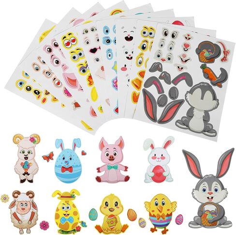 36 قطعة من ملصقات FairyLee لعيد الفصح تصنع وجهًا، ملصقات حيوانات لأنشطة الفصول المدرسية العائلية، اصنع ملصقاتك الخاصة مع نمط خروف الأرنب والخنزير والفرخ من أجل لوازم حفلات عيد الفصح in Kuwait