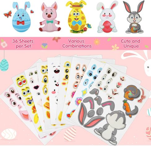36 قطعة من ملصقات FairyLee لعيد الفصح تصنع وجهًا، ملصقات حيوانات لأنشطة الفصول المدرسية العائلية، اصنع ملصقاتك الخاصة مع نمط خروف الأرنب والخنزير والفرخ من أجل لوازم حفلات عيد الفصح in Kuwait