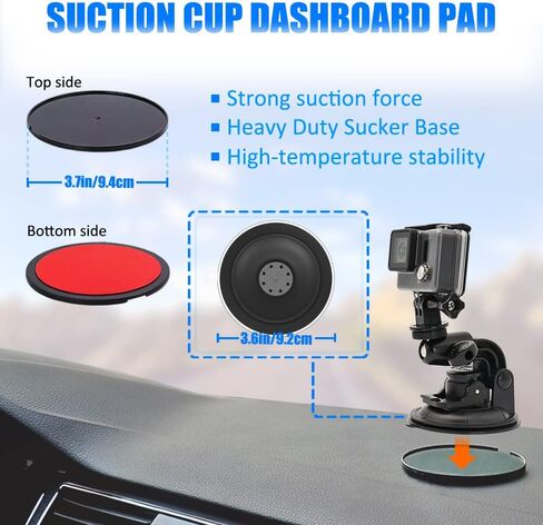 حامل كاميرا السيارة (1/4 برغي)، حامل كاميرا Charchendo للزجاج الأمامي وكأس شفط لوحة القيادة (قطر 90 مم) مع دوران 360 درجة للكاميرا الرياضية، ومسجل الفيديو، وGoPro Hero 10 9 8 7، وSjcam، وYicam إلخ in Kuwait