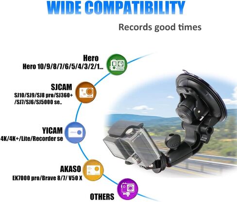 حامل كاميرا السيارة (1/4 برغي)، حامل كاميرا Charchendo للزجاج الأمامي وكأس شفط لوحة القيادة (قطر 90 مم) مع دوران 360 درجة للكاميرا الرياضية، ومسجل الفيديو، وGoPro Hero 10 9 8 7، وSjcam، وYicam إلخ in Kuwait