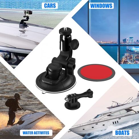 حامل كاميرا السيارة (1/4 برغي)، حامل كاميرا Charchendo للزجاج الأمامي وكأس شفط لوحة القيادة (قطر 90 مم) مع دوران 360 درجة للكاميرا الرياضية، ومسجل الفيديو، وGoPro Hero 10 9 8 7، وSjcam، وYicam إلخ in Kuwait