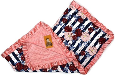 بطانية الأطفال الفاخرة ذات الأزهار من Dear Baby Gear - هدايا مينكي ذات وجهين ومعلم وحديثي الولادة للفتيات والفتيان - زهور مائية زرقاء على الأبيض، ومنكي أبيض، وكشكشة بيضاء، 43 × 33 بوصة in Kuwait