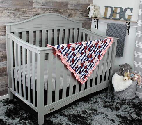 بطانية الأطفال الفاخرة ذات الأزهار من Dear Baby Gear - هدايا مينكي ذات وجهين ومعلم وحديثي الولادة للفتيات والفتيان - زهور مائية زرقاء على الأبيض، ومنكي أبيض، وكشكشة بيضاء، 43 × 33 بوصة in Kuwait
