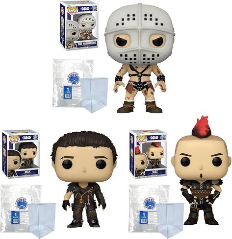 حافظة حماية من Blue Salamander Emporium + حزمة مجسمات من الفينيل - تتضمن مجموعة Mad Max Road Warrior المكونة من 3 قطع: Wez #1470، Max #1469، The Humungus #1468 + 3 حافظات حماية بلاستيكية in Kuwait