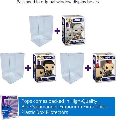 حافظة حماية من Blue Salamander Emporium + حزمة مجسمات من الفينيل - تتضمن مجموعة Mad Max Road Warrior المكونة من 3 قطع: Wez #1470، Max #1469، The Humungus #1468 + 3 حافظات حماية بلاستيكية in Kuwait
