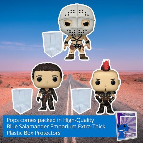 حافظة حماية من Blue Salamander Emporium + حزمة مجسمات من الفينيل - تتضمن مجموعة Mad Max Road Warrior المكونة من 3 قطع: Wez #1470، Max #1469، The Humungus #1468 + 3 حافظات حماية بلاستيكية in Kuwait