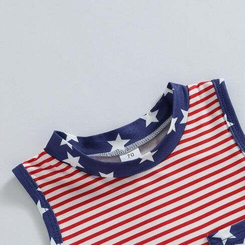 Twopumpkin Newborn Baby Boy Girl 4th of July Outfit American Flag Romper Sleeveess Jumpsuit Memoroal Day Patriotic Clothes in Saudi Arabia