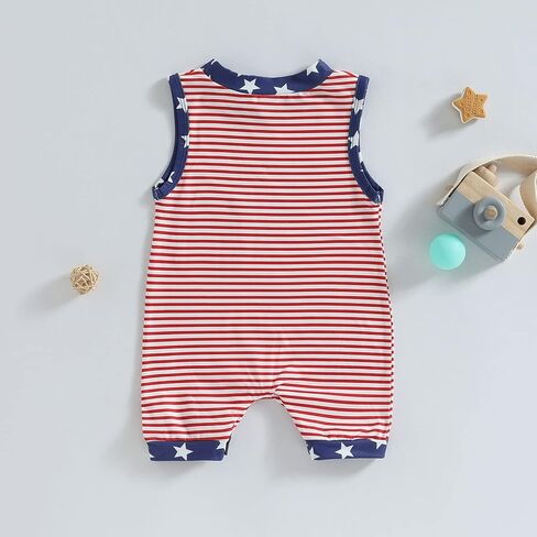 Twopumpkin Newborn Baby Boy Girl 4th of July Outfit American Flag Romper Sleeveess Jumpsuit Memoroal Day Patriotic Clothes in Saudi Arabia