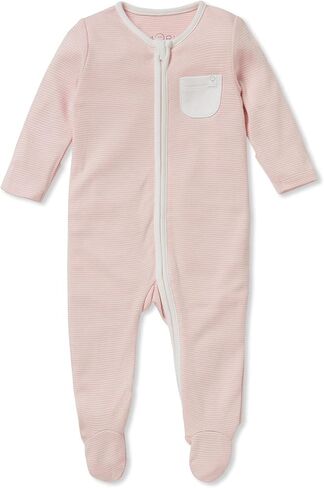MORI Baby Boys and Girls Clever Zip Pajamas in Blush Stripe - Unisex Two Way Zipped Organic Romper - Comfortable Toddler Footed Nightwear - 0-3 Months in Kuwait