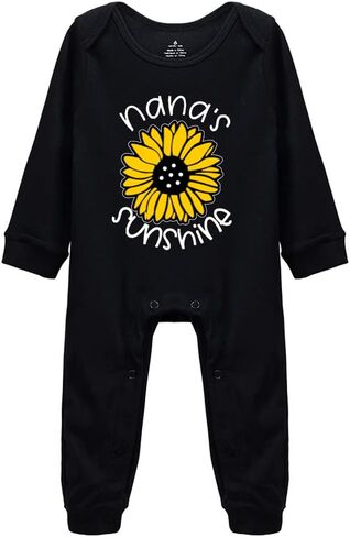 Nana's Sunshine - بدلة قطعة واحدة للأطفال الرضع بطبعة ممتعة رومبير لطيف للأطفال من عمر 0 ​​إلى 3 أشهر بأكمام طويلة باللون الأبيض in Saudi Arabia