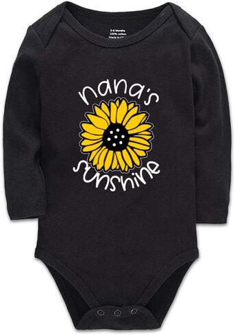 Nana's Sunshine - Fun Print Bodysuit Cute Baby Rompers 0-3 Months Long-Sleeved White Infant Bodysuit in Kuwait