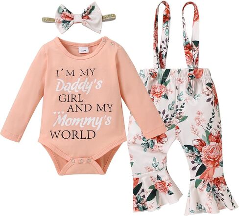 CARETOO Newborn Baby Girls Clothes, 0-18 Months Infant Romper Overalls Outfit Floral Long Sleeve Pant Set in Saudi Arabia