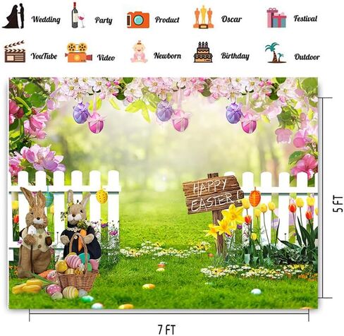 CHAIYA 7X5FT Easter Backdrop Spring Easter Photography Backdrop Easter Party Decor Banner Children Shower Birthday Party Decor Banner in Saudi Arabia