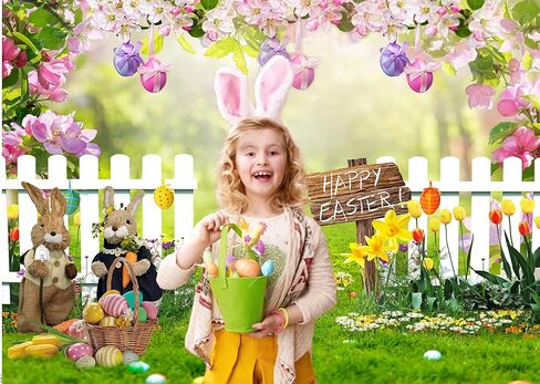 CHAIYA 7X5FT Easter Backdrop Spring Easter Photography Backdrop Easter Party Decor Banner Children Shower Birthday Party Decor Banner in Saudi Arabia