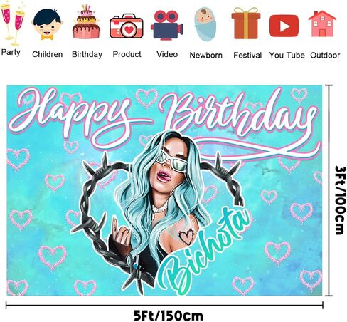Happy Birthday Party Decorations, 5x3ft Birthday Decorations Backdrop Bichota Party Decorations for Birthday Party Supplies Party Theme Party Photography Decorations in Kuwait