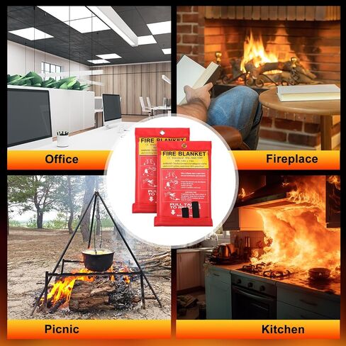 بطانية حريق Macarrie مع خطافات وقفازات 40 × 40 بوصة بطانية حريق للطوارئ للمنزل من الألياف الزجاجية، بطانيات حريق مقاومة للحريق، مطبخ آمن، مدفأة، مكتب السيارة (10 عبوات) in Saudi Arabia