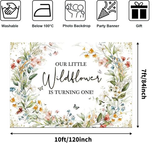 Avezano Wildflower 1st خلفية عيد ميلاد سعيد Wildflower أول زينة لحفلات أعياد الميلاد للفتيات ألوان مائية زهرية للحفلة الأولى خلفية التقطت الصور (7x5ft) in Saudi Arabia