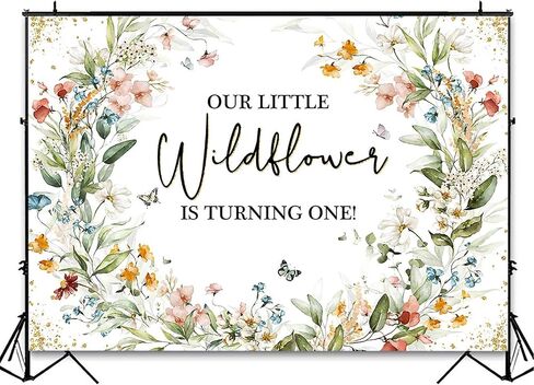Avezano Wildflower 1st خلفية عيد ميلاد سعيد Wildflower أول زينة لحفلات أعياد الميلاد للفتيات ألوان مائية زهرية للحفلة الأولى خلفية التقطت الصور (7x5ft) in Saudi Arabia