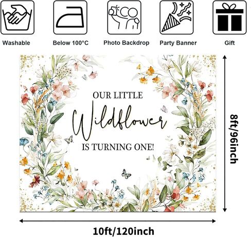 Avezano Wildflower 1st خلفية عيد ميلاد سعيد Wildflower أول زينة لحفلات أعياد الميلاد للفتيات ألوان مائية زهرية للحفلة الأولى خلفية التقطت الصور (7x5ft) in Saudi Arabia