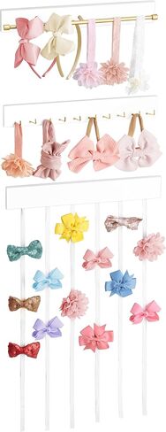 داهي القوس حامل للفتيات الشعر الأقواس المنظم حامل عقال مع شريط معدني و 10 السنانير الحديثة القوس شماعات مجموعة من 3 مقاطع الشعر الخشبية تخزين الفتيات إكسسوارات شعر الطفل لغرفة الحضانة الفتيات in Kuwait