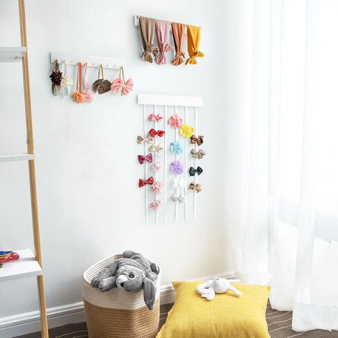 داهي القوس حامل للفتيات الشعر الأقواس المنظم حامل عقال مع شريط معدني و 10 السنانير الحديثة القوس شماعات مجموعة من 3 مقاطع الشعر الخشبية تخزين الفتيات إكسسوارات شعر الطفل لغرفة الحضانة الفتيات in Kuwait