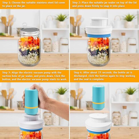 Electric Mason Jar Vacuum Sealer Kit Fits Wide & Regular Mouth Canning Sealer Set Compatible with All FoodSaver Models, Vacuum Seal Containers Vacuum Zipper Bags in Kuwait